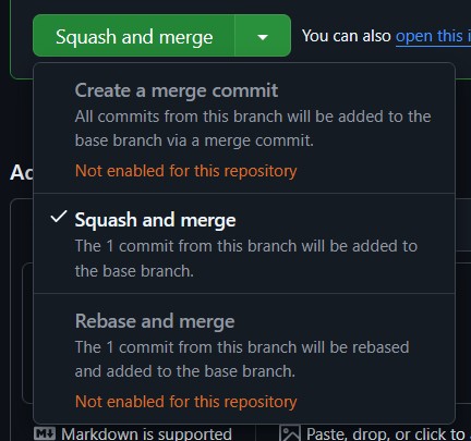 GitHub Pull Request merge strategy selection